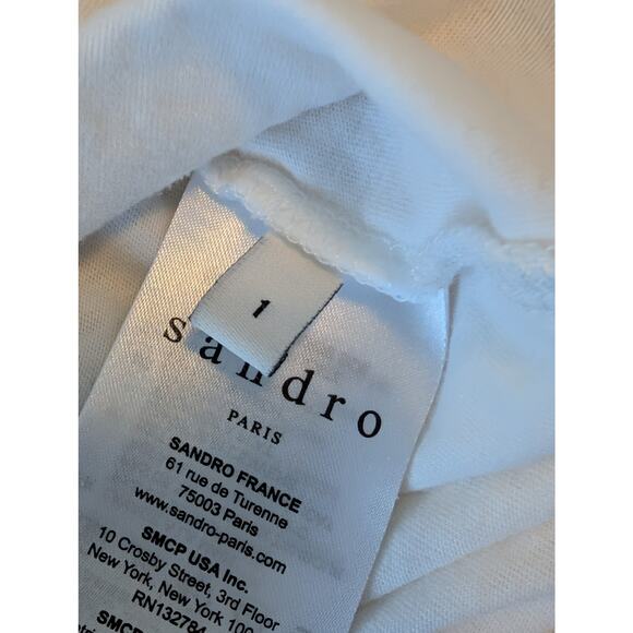 Sandro Paris White Mixed Media Mesh Inset Tee - Size 1 (Small) - Picture 10 of 10